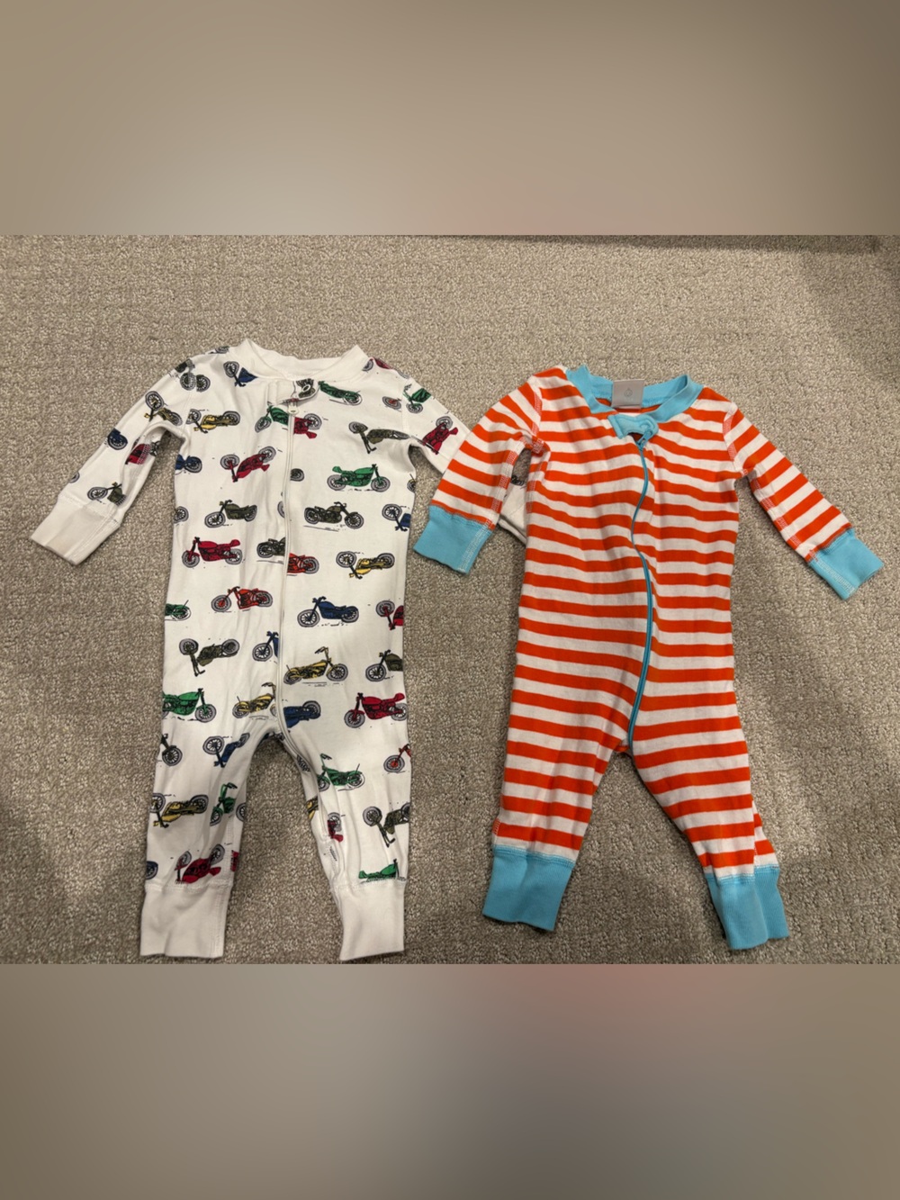 Hanna Andersson Striped Orange & Blue and Motorcycle Sleepers - 2 Pack